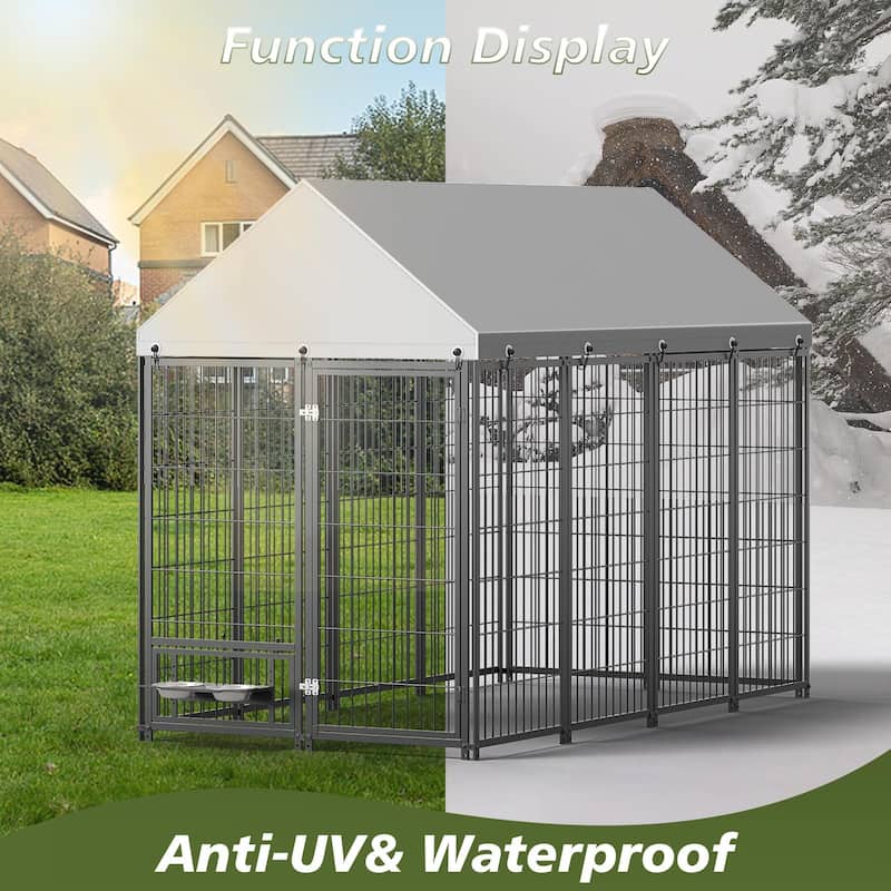 GDF Studio - Rockwell Large Outdoor Dog Kennel with Roof Cover & Feeding System