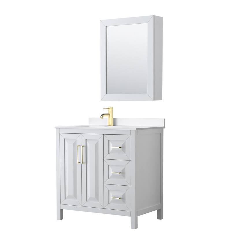 Daria 36-inch Single Vanity, Single Hole Quartz Top, Med Cabinet