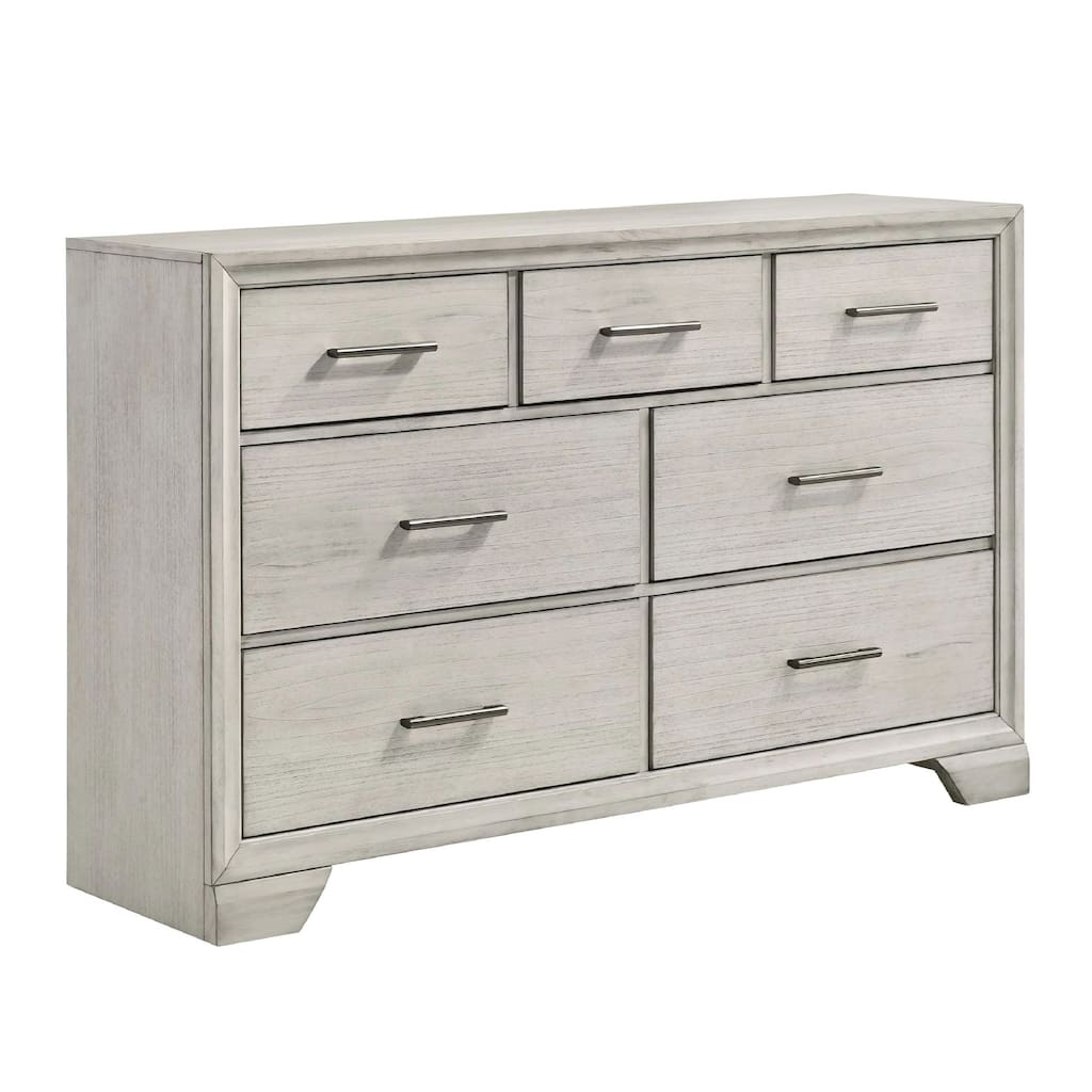 Jeni 2pc Wide Dresser and Mirror Set, 7 Drawers, Rustic White Mist