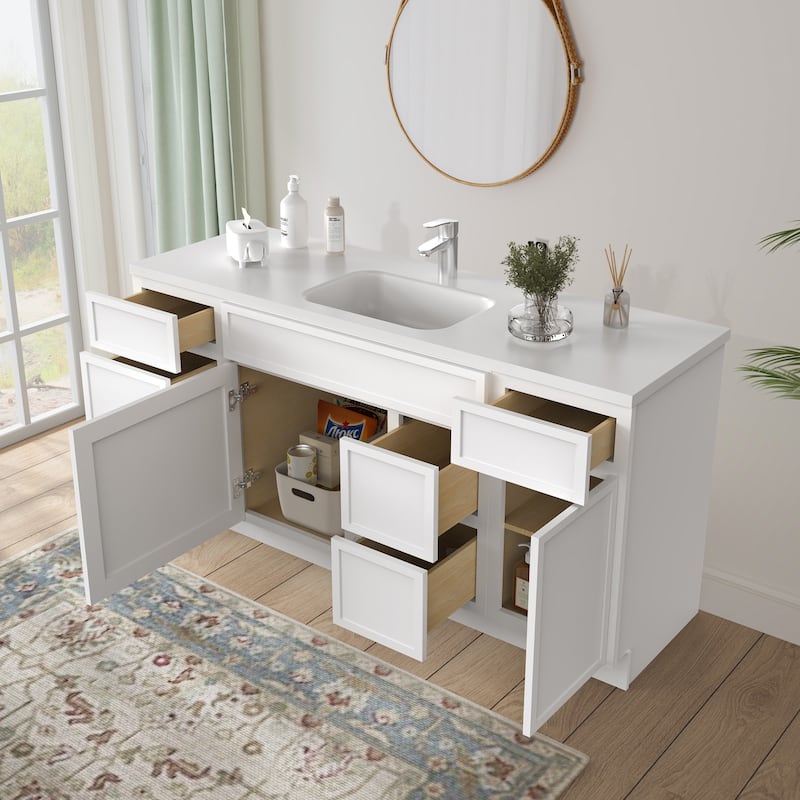 Vanity Art 66" Birch Freestanding Bathroom Vanity Cabinet without Top