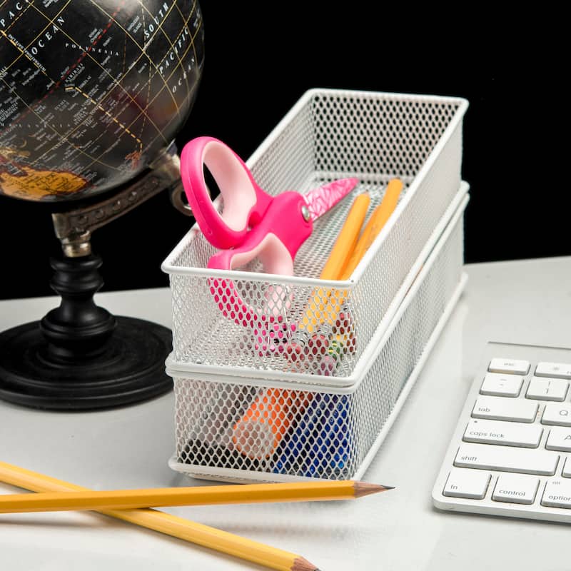 YBM Home White Mesh Desk Drawer Organizer Tray, Storage Holder, Multipurpose Storage Holder, 4x12x2, Pack Of 1