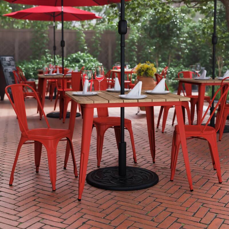 36" SQ Commercial Poly Resin Restaurant Table with Umbrella Hole - 36"W x 36"D x 30"H