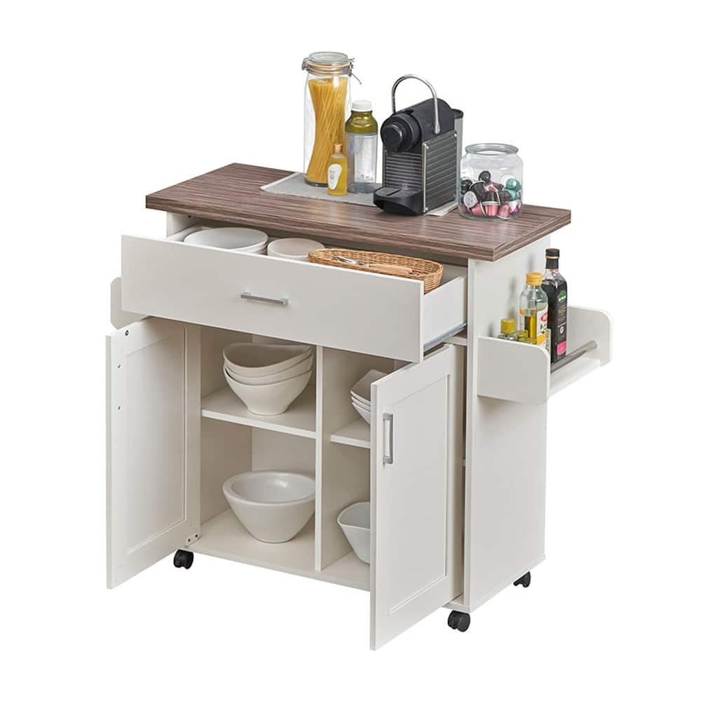 Deluxe Mobile Kitchen Island Cart with Water-Resistant Top and Adjustable Storage