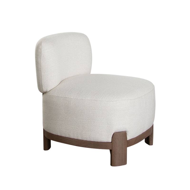 Dem Accent Chair, Armless Cream White Polyester Seat, Wood legs n Trim
