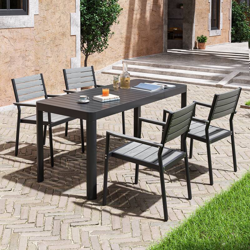 Outdoor 5/7-Piece Patio Aluminum Dining Set Stackable Chairs and Extendable Table