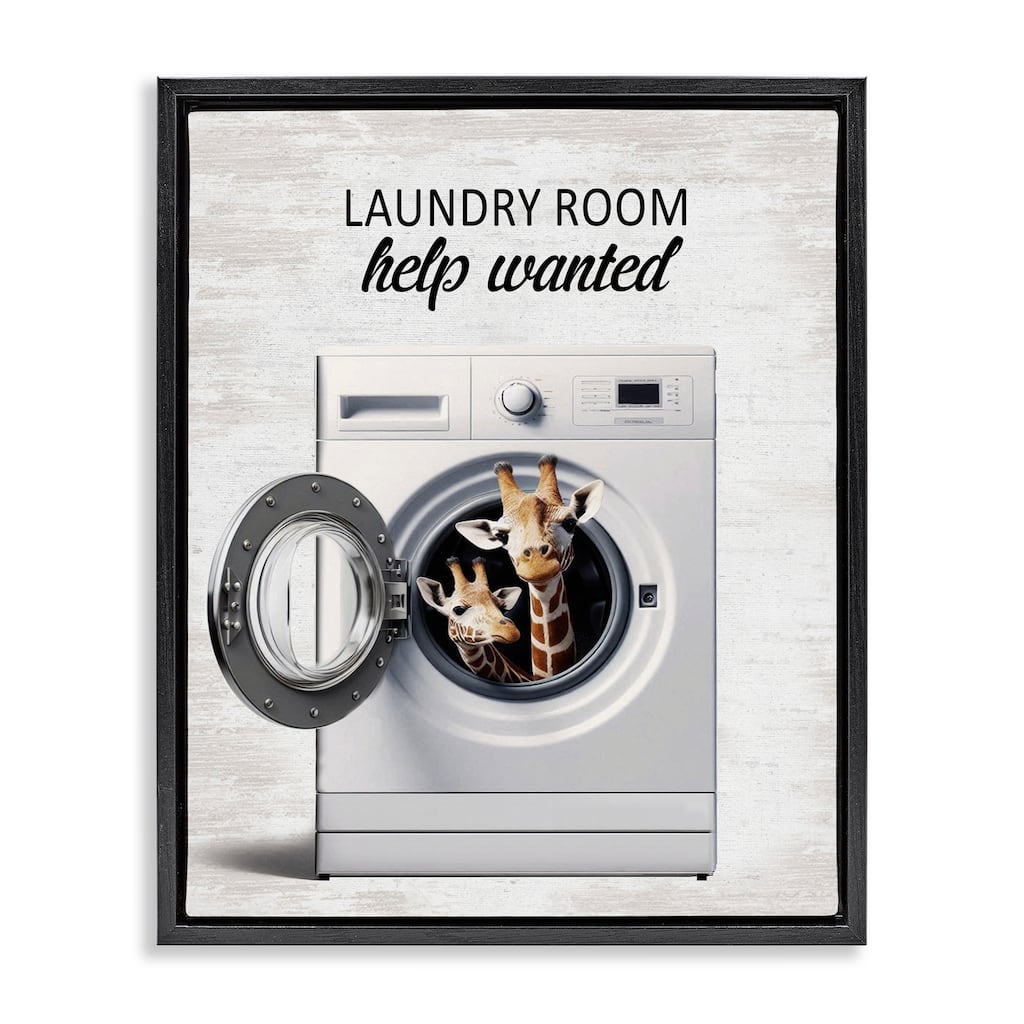 Stupell Laundry Room Help Wanted Framed Floater Canvas Wall Art Design By Lettered and Lined