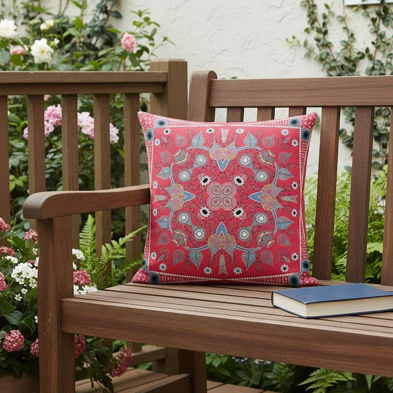 HomeRoots 26" x 26" Red Blown Seam Paisley Indoor Outdoor Throw Pillow - 26.00' X '5.00' X '26.00 - Red - 26.00' X '5.00' X '26.00