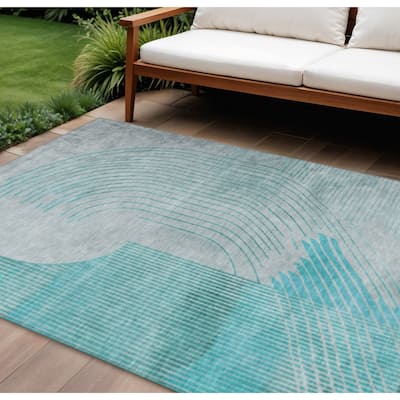 HomeRoots Geometric Transitional Rectangle Outdoor Rug
