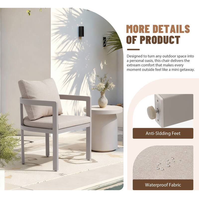 Outdoor Aluminum Dining Chairs with Cushions & Armrests