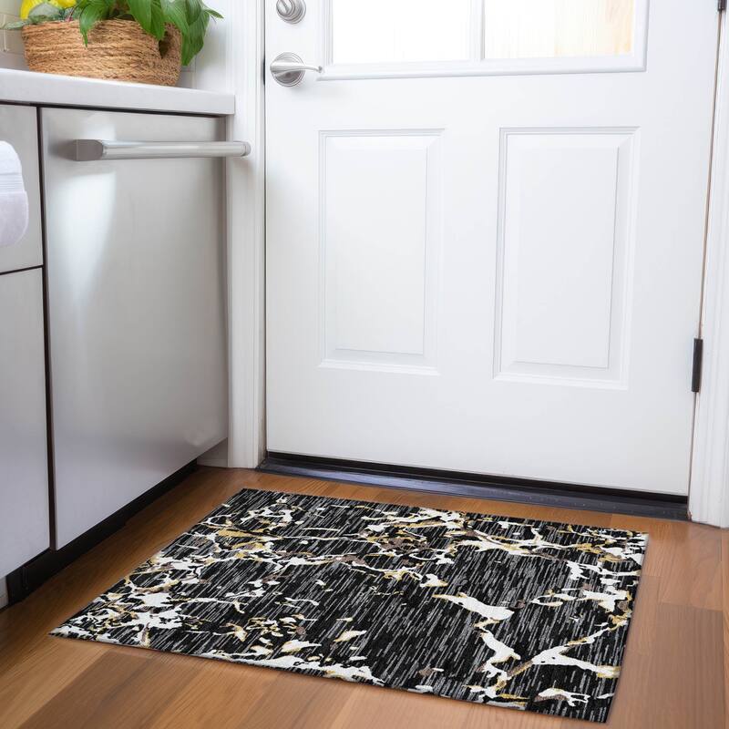 Premium Washable Super Soft Abstract Abrash Mayfield Rug - Black - 1'8" x 2'6"