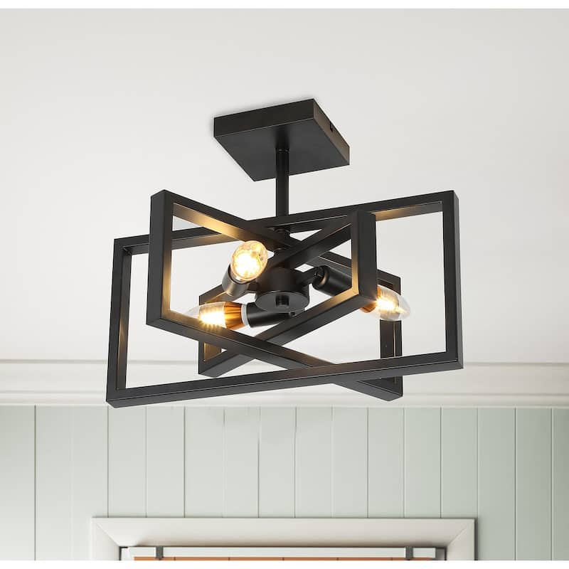Geometric 3-Light Rectangular Frame Interleaved Design Ceiling Lamp