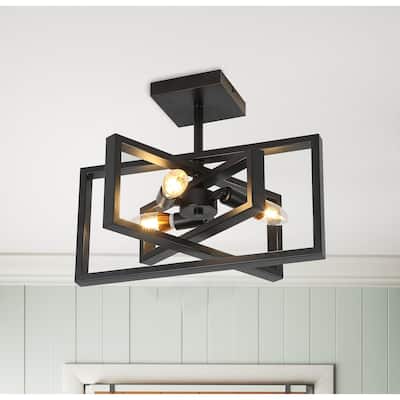 Geometric 3-Light Rectangular Frame Interleaved Design Ceiling Lamp