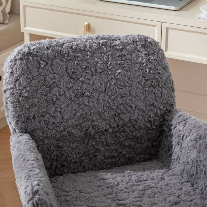 Modern Artificial Rabbit Hair Height Adjustable 360 Swivel Task Chair with Metal Base