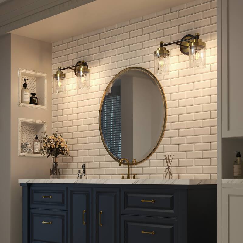 Modern Dimmable Vanity Light with Clear Ribbed Glass Shades E26 Sockets