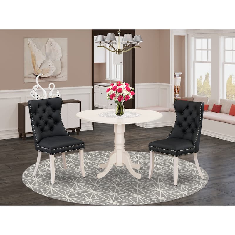 East West Furniture Dining Table Set Includes a Round Kitchen Table and Upholstered Chairs, Linen White (Pieces Options) - DLDA3-WHI-12