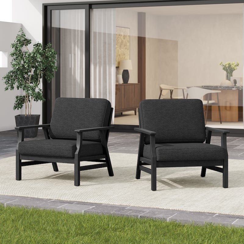 2 Set Outdoor Club Chairs with Cushions Teak Wood Patio Chairs