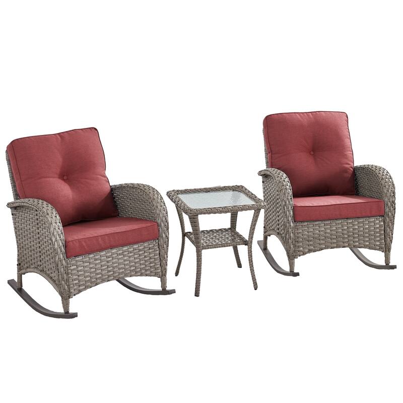 Outdoor Rocking Chair with Side Table Grey-Red - Grey