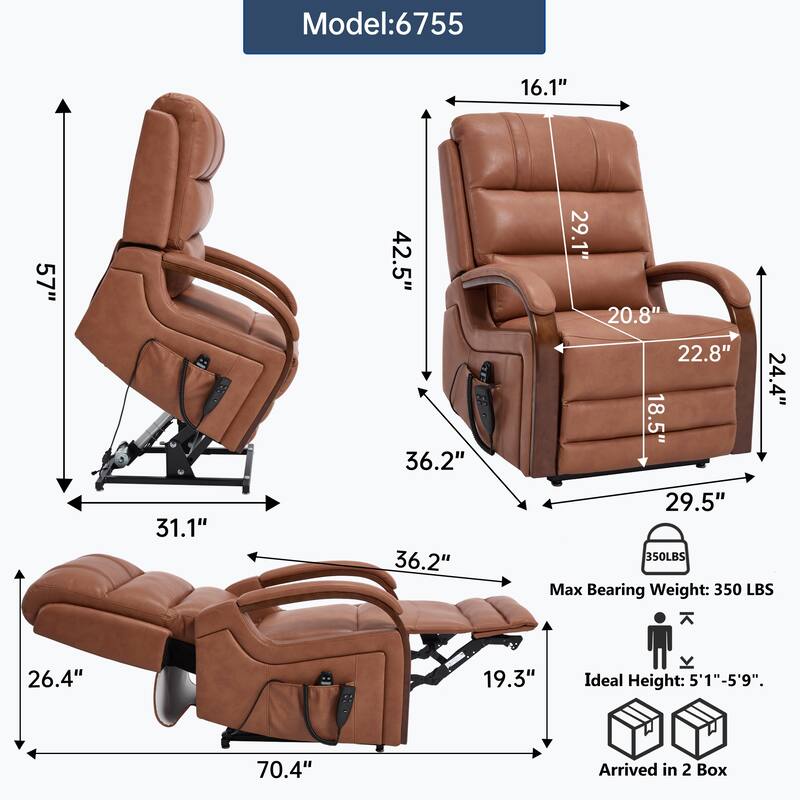Roomfitters Dual Motor Power Lift Recliner, Infinite Position Massage Chair with Solid Wood Armrests, Chenille