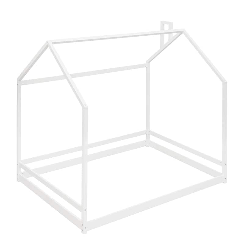 Twin/Full Size Wooden House Bed for Kids, Semi-Enclosed Playhouse Design with Roof, Perfect for Bedroom Fun and Sleep