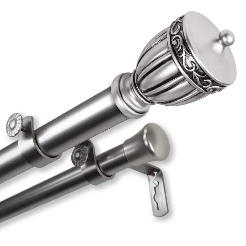 InStyleDesign Risler 1 inch Diameter Adjustable Double Curtain Rod - 120 to 170 inches - satin nickel