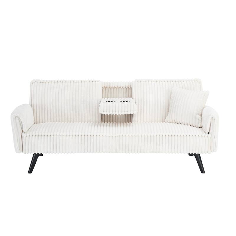 Corduroy Loveseat Sofa with Cup Holder and 1 Pillow, Sleeper Sofa Bed with Adjustable Backrest for Living Room