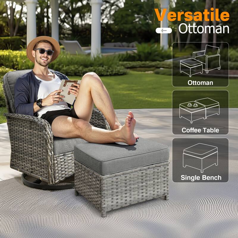OVIOS 7-piece Patio Wicker Swivel Rocking Chair Set With Fire Pit