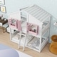 preview thumbnail 3 of 11, Pink+White Twin over Twin Size Wood House Bunk Bed with Roof