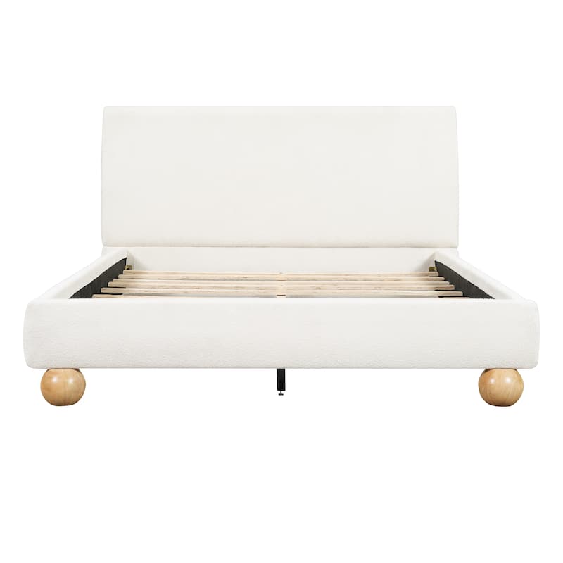 Christopher Knight Home - Modern Boucle Upholstered Platform Bed with Thick Headboard and Solid Wood Legs