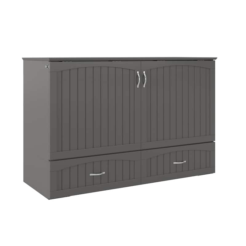 Southampton Queen Murphy Bed Chest with 6" Mattress, Storage Drawer & Built-In Charger in Grey