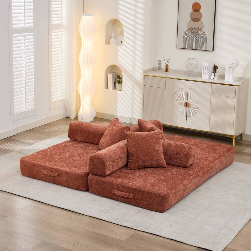 Roomfitters Folding Sofa Bed with 3 Pillows, Convertible Floor Lounger Sleeper Couch for Living Room and Guest Room