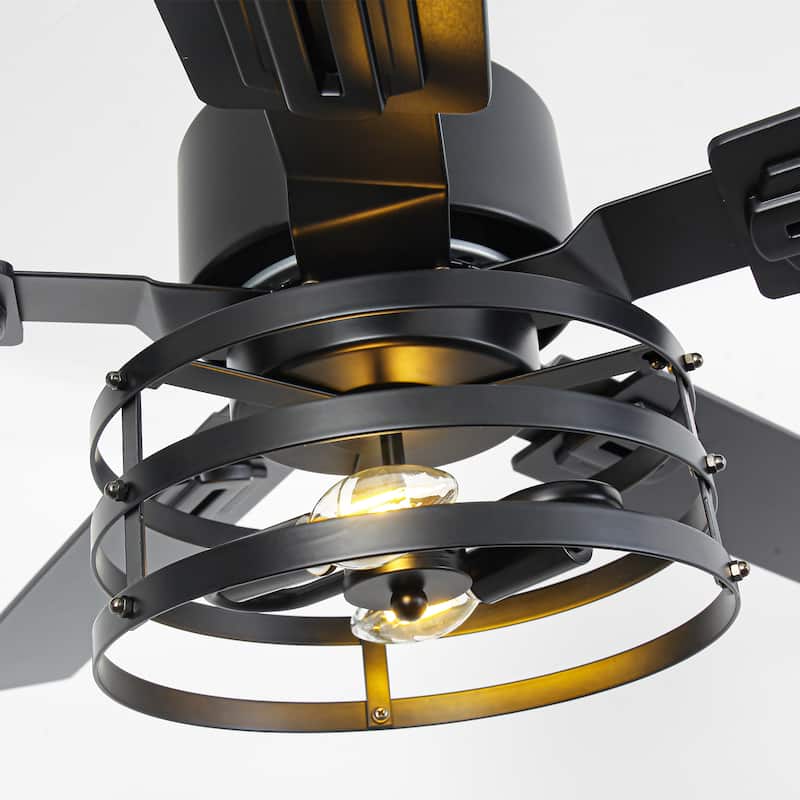 Vaczon 52" Industrial Reversible Wood 5-Blade Black Ceiling Fan with Light and APP Control