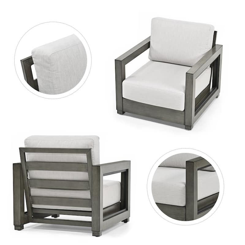 2-Piece Outdoor Hand-painted Aluminum Patio Chairs with Gray Cushions