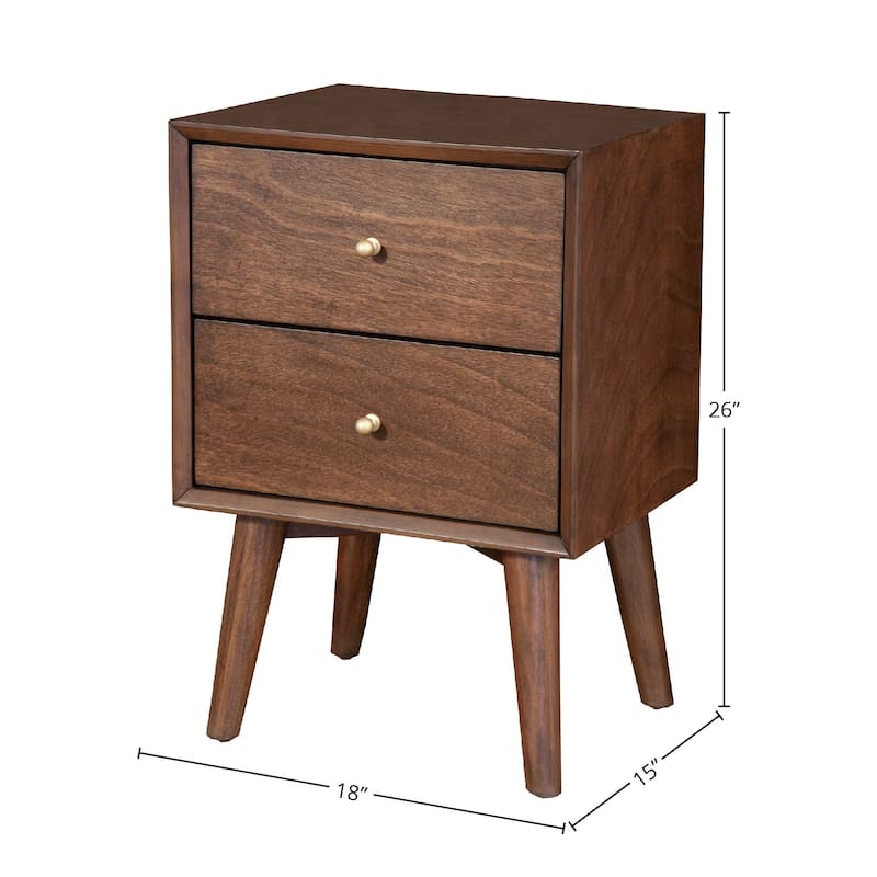 Alpine Furniture Flynn Mid Century Modern 2 Drawer Nightstand, Walnut