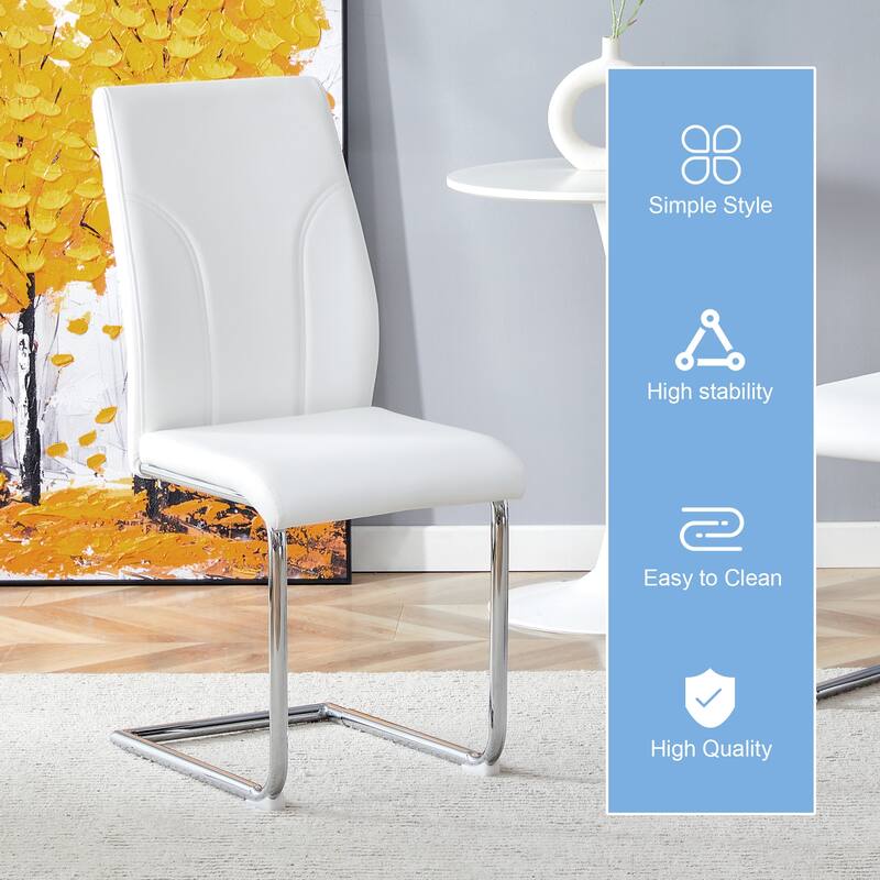 Modern 4 Piece PU Leather Dining Chairs with High Backrest, Cushioned, Metal Legs for Dining Room Kitchen Bedroom Living Room