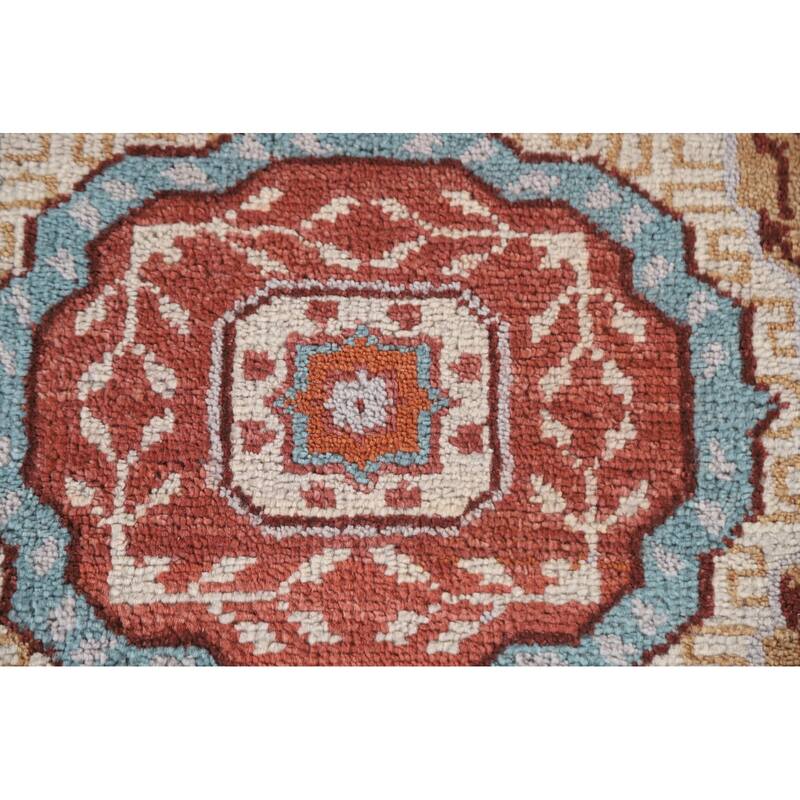 Geometric Beige Kazak Runner Rug Hand-knotted Wool Carpet - 2'6"x 7'10"