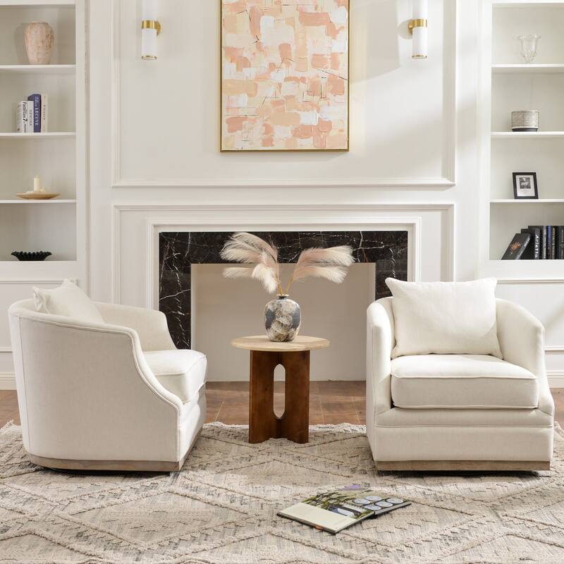KINWELL 31" Wide Linen Fabric Upholstered Swivel Barrel Accent Chair