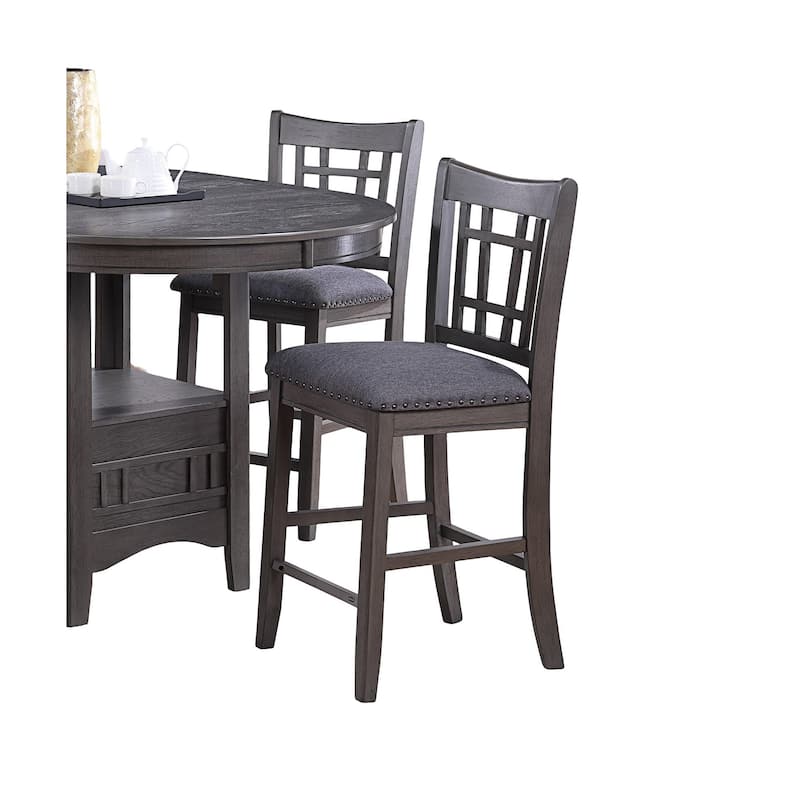 Set of 2pc High Chairs Dining Room Furniture Gray Solid wood Counter Height Chairs Upholstered Cushioned Open Square Design Back