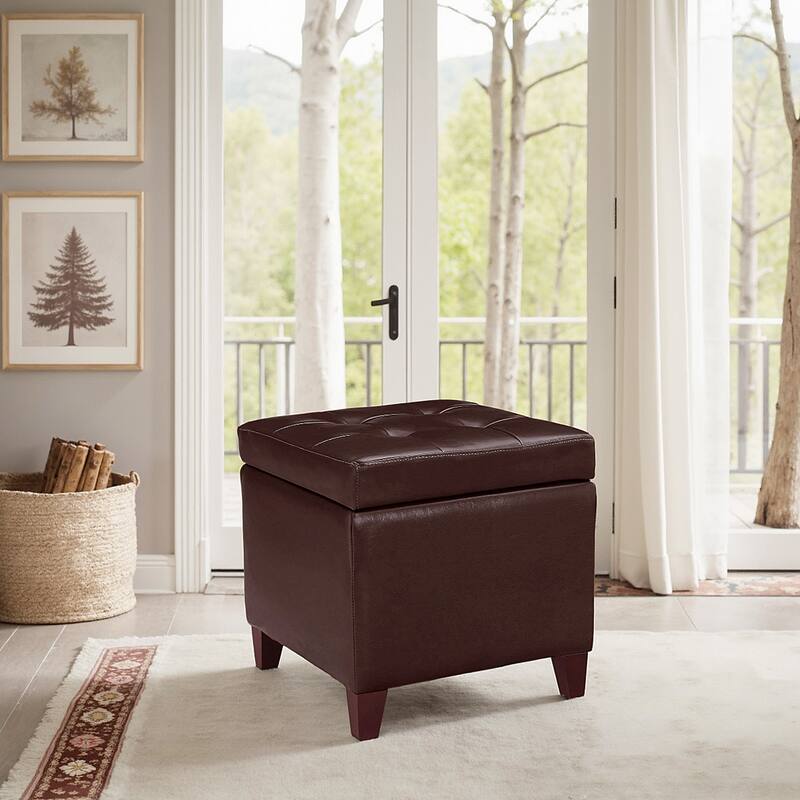 Adeco Bonded Leather Square Tufted Cubic Cube Storage Ottomans