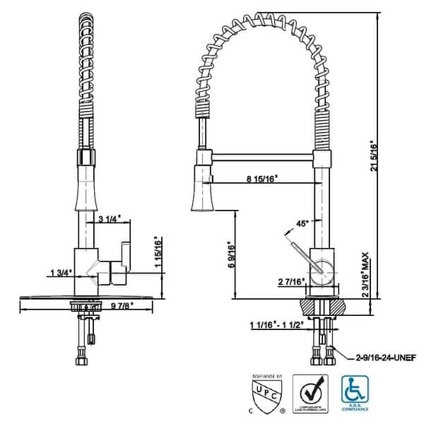 UltraFaucets Euro Collection Spring Spout Kitchen Faucet With Pull-Down Spray