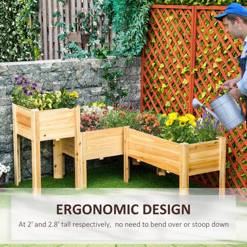 Outsunny Raised Garden Bed Set of 3, Elevated Wood Planter Box with Legs and Bed Liner for Backyard and Patio to Grow Vegetables