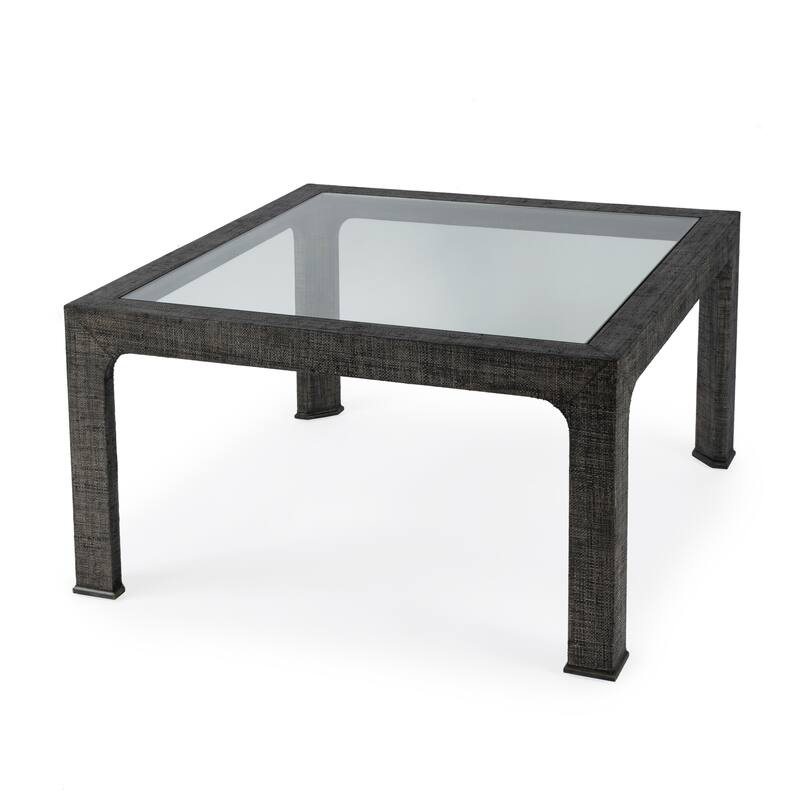 Chatham Glass and Raffia Square 36" Coffee Table - Charcoal Gray