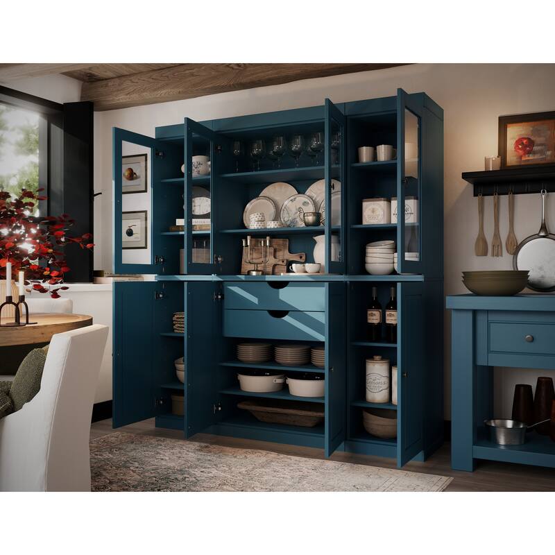 100% Solid Wood Kitchen China Pantry Buffet with Glass or Solid Wood Doors and 2-Drawer Kit by Palace Imports - 65" x 71.5"