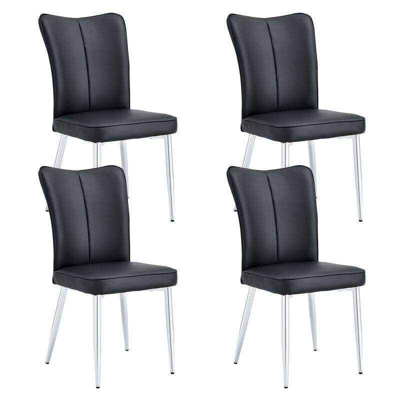 Modern/Minimalist Style PU Leather Dining Chairs Set of 4 with Sliver Metal Legs