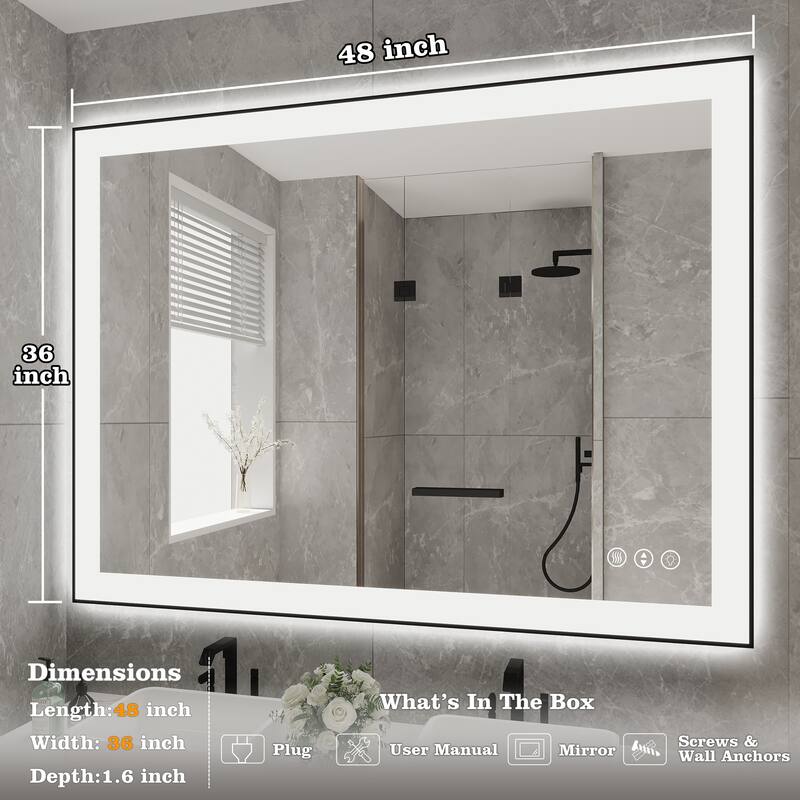 Rectangular Aluminum Framed Backlit and Front Light LED Wall Bathroom Vanity Mirror - N/A