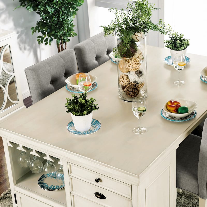 Tia Transitional Antique White Wood Multi-Storage 3-Piece Kitchen Island Set by Furniture of America