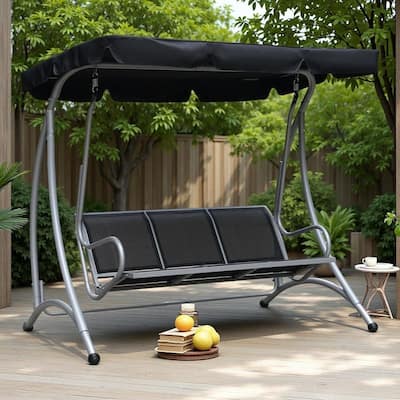 Steel 3-Seat Patio Swing with Canopy - Outdoor Swing Chair and Stand (748lb Capacity)