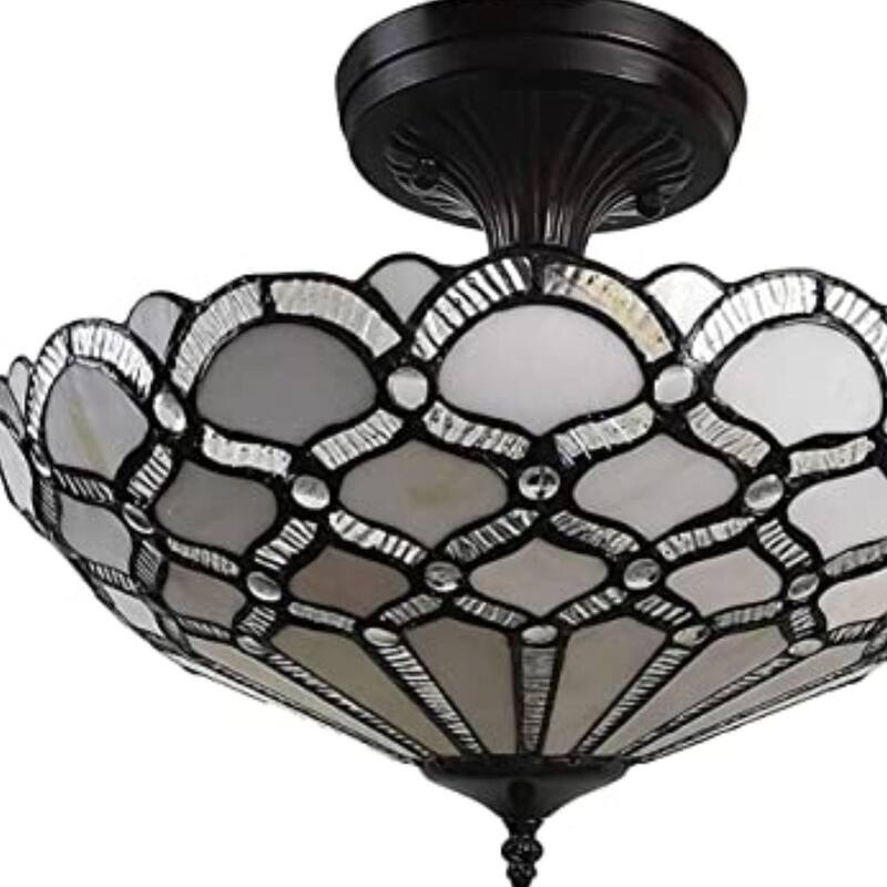 HomeRoots Black and Gray Two Light Tiffany Style Semi Flush Dimmable Ceiling LIght - 17' X '12.5' X '17