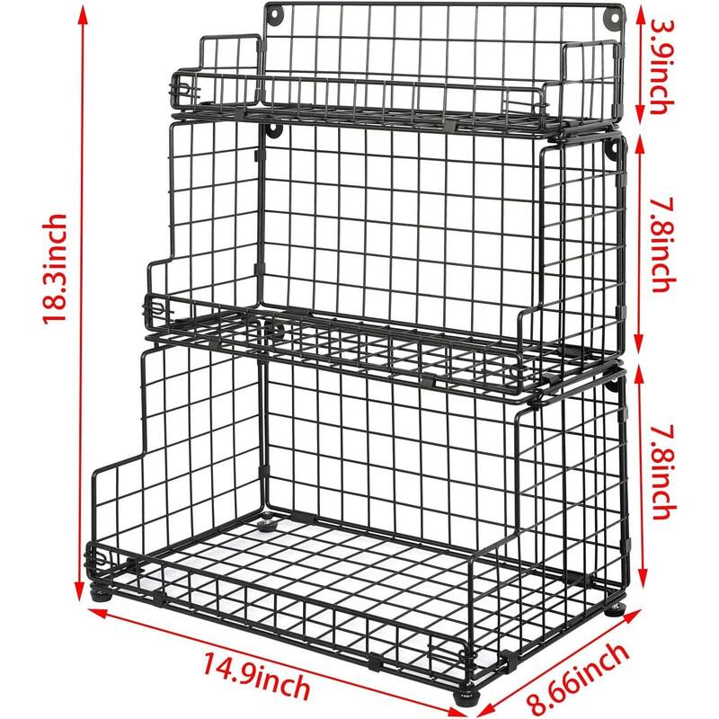 Stackable Wire Basket 3 Tier Countertop& Wall Mounted Metal Storage Basket