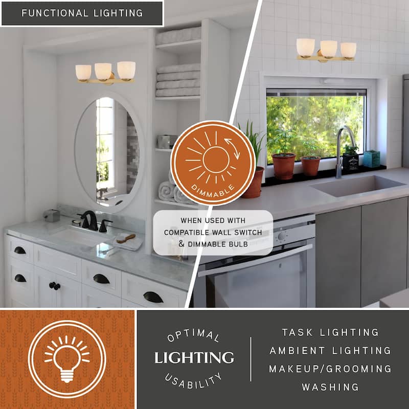 VAXCEL Bosworth Contemporary Bathroom Vanity Wall Light Fixture, White Alabaster Glass Shade, Dimmable, Reversible