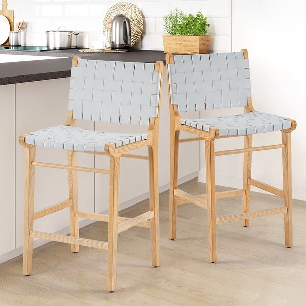本革スツール～Woven leather stool～ Fully Assembled Woven Leather Counter Height Bar Stools